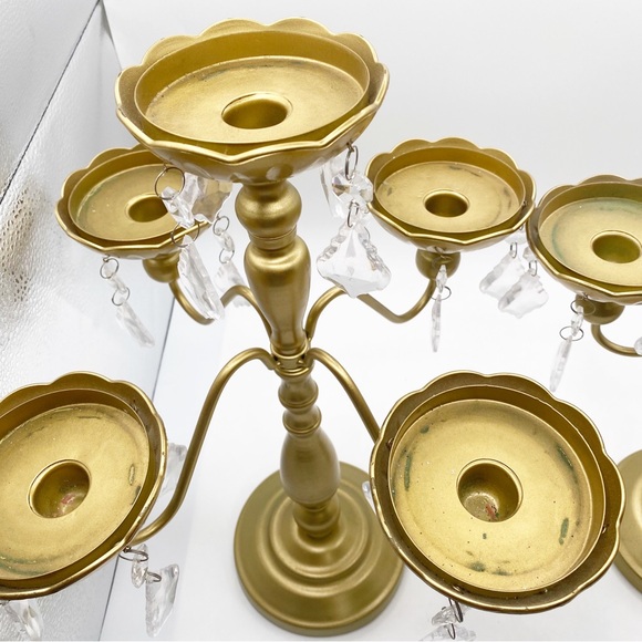Gold Candelabra Set Candle Stand Crystal Accents Wedding Cute Fancy Elegant - Picture 6 of 10